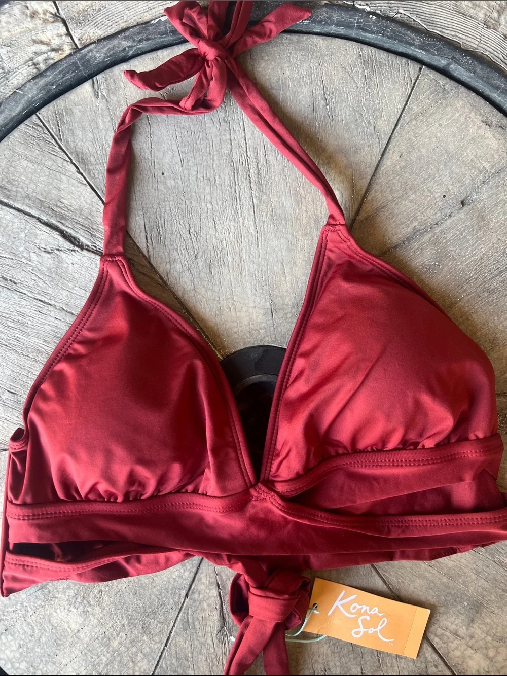Kona Sol Deep Burgundy Halter Bandeau Bikini Top Large BT2